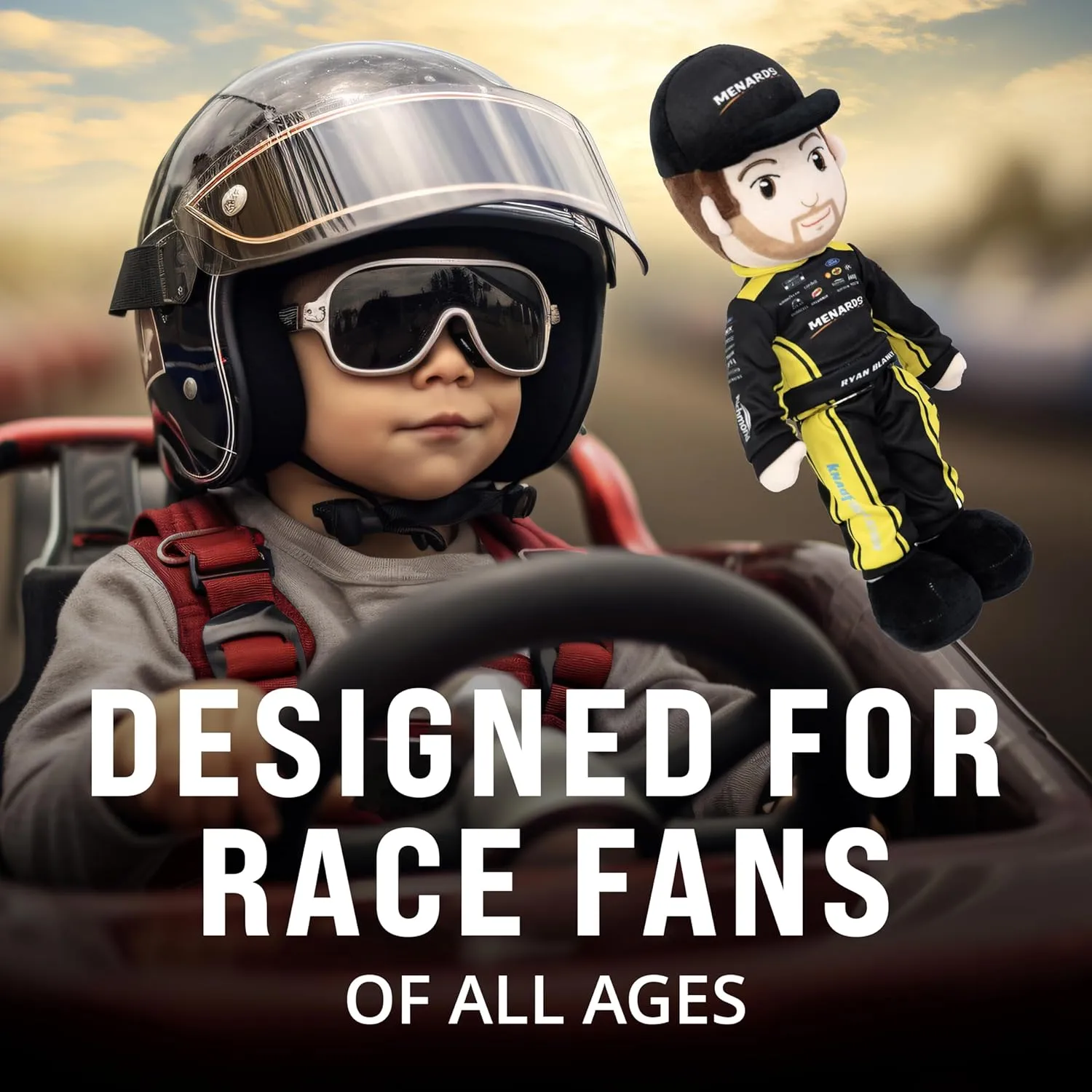 Playtime by Eimmie NASCAR-Themed Soft Baby Doll, 14-Inch Plush Racing Rag Doll for Kids, Team Penske Ryan Blaney (Menards) Motorsports Plush Figure, Fabric Stuffed Toy for All Ages