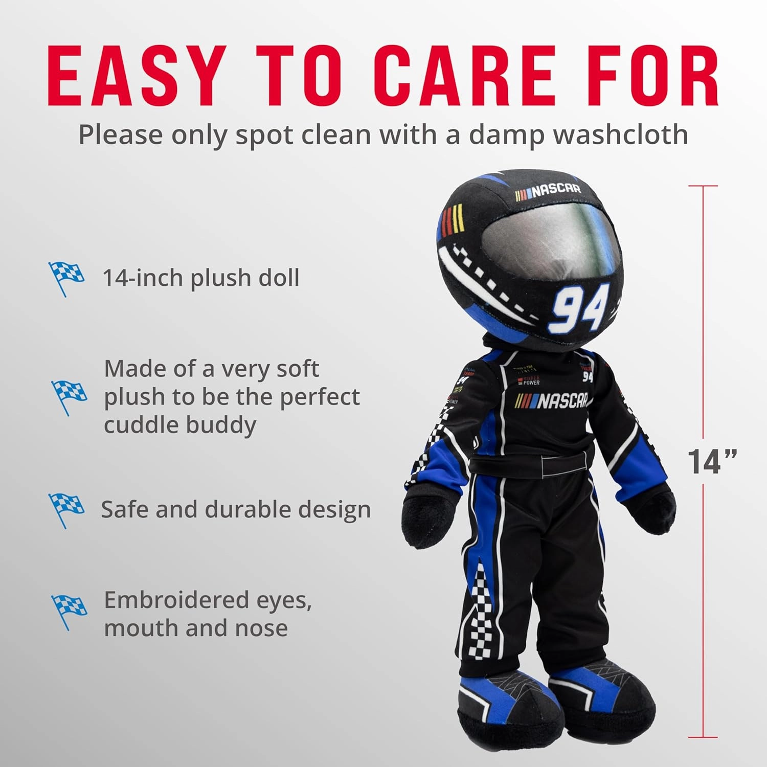 Playtime by Eimmie NASCAR-Themed Soft Baby Doll, 14-Inch Plush Racing Rag Doll for Kids, Scotty Speedster Plush Figure, Fabric Stuffed Toy for All Ages