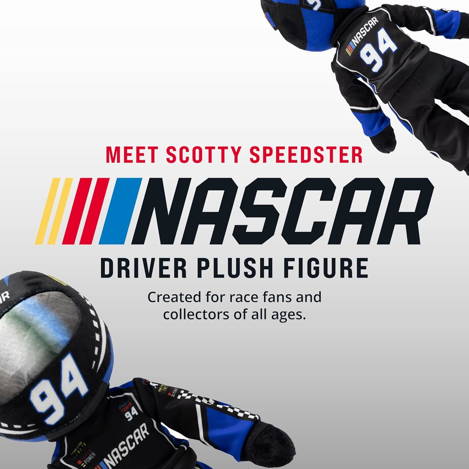 Playtime by Eimmie NASCAR-Themed Soft Baby Doll, 14-Inch Plush Racing Rag Doll for Kids, Scotty Speedster Plush Figure, Fabric Stuffed Toy for All Ages