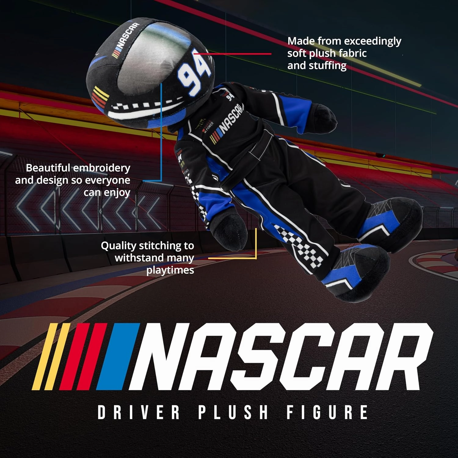 Playtime by Eimmie NASCAR-Themed Soft Baby Doll, 14-Inch Plush Racing Rag Doll for Kids, Scotty Speedster Plush Figure, Fabric Stuffed Toy for All Ages