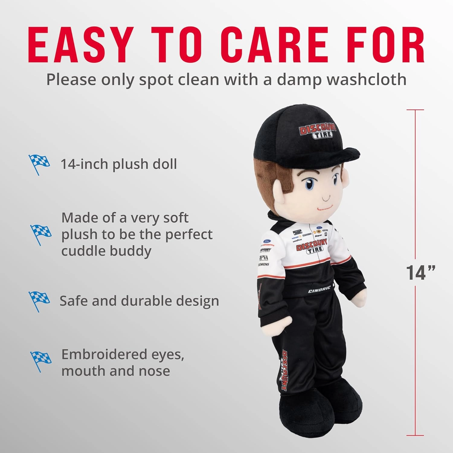 Playtime by Eimmie NASCAR-Themed Soft Baby Doll, 14-Inch Plush Racing Rag Doll for Kids, Team Penske Austin Cindric Motorsports Plush Figure, Fabric Stuffed Toy for All Ages