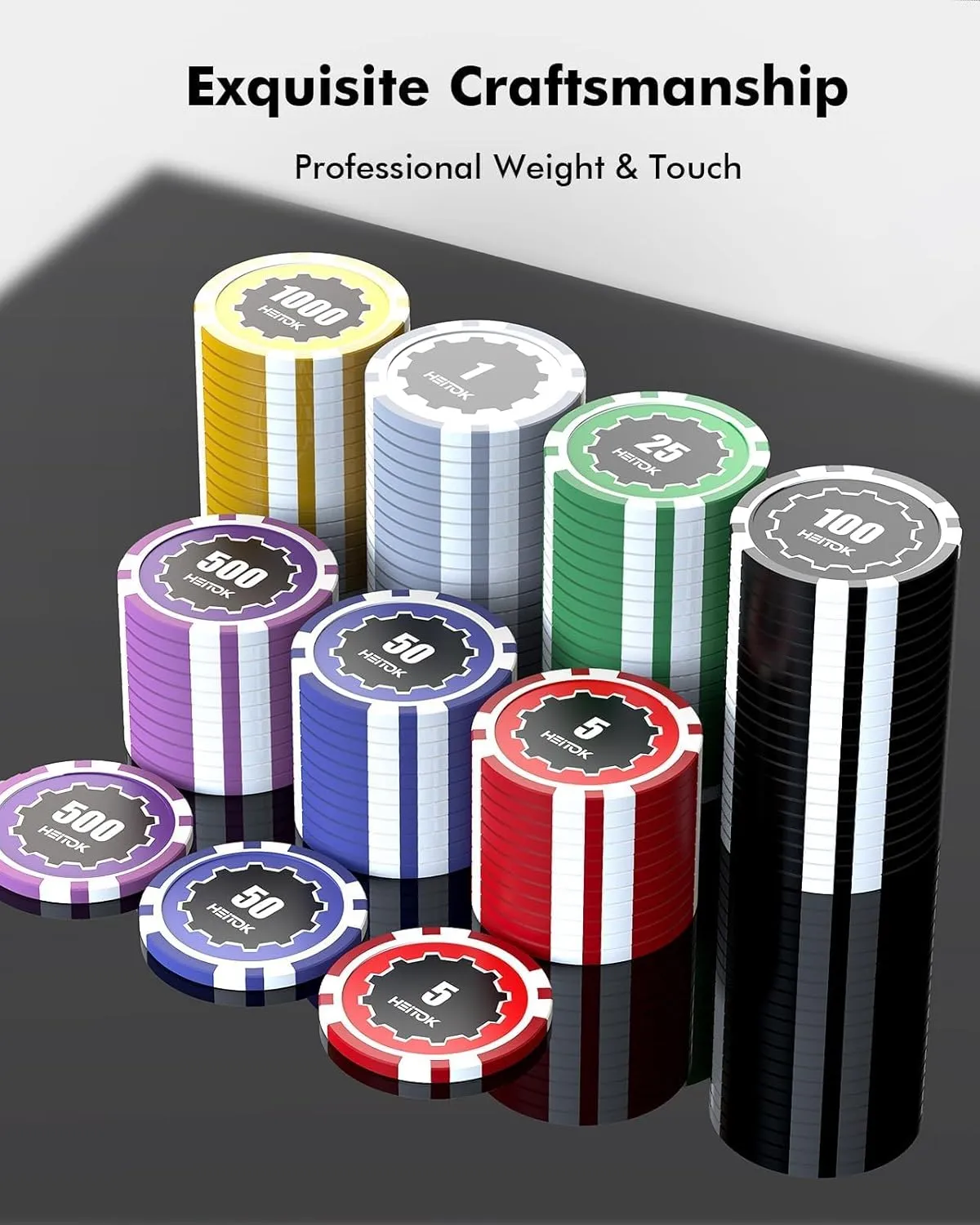 Poker Chips with Denominations, 600-pcs 11.5g Weighted Numbered Casino Chips Set, 5 Dice, 2 Decks with Compact Aluminum Case for Texas Hold'em, Blackjack.