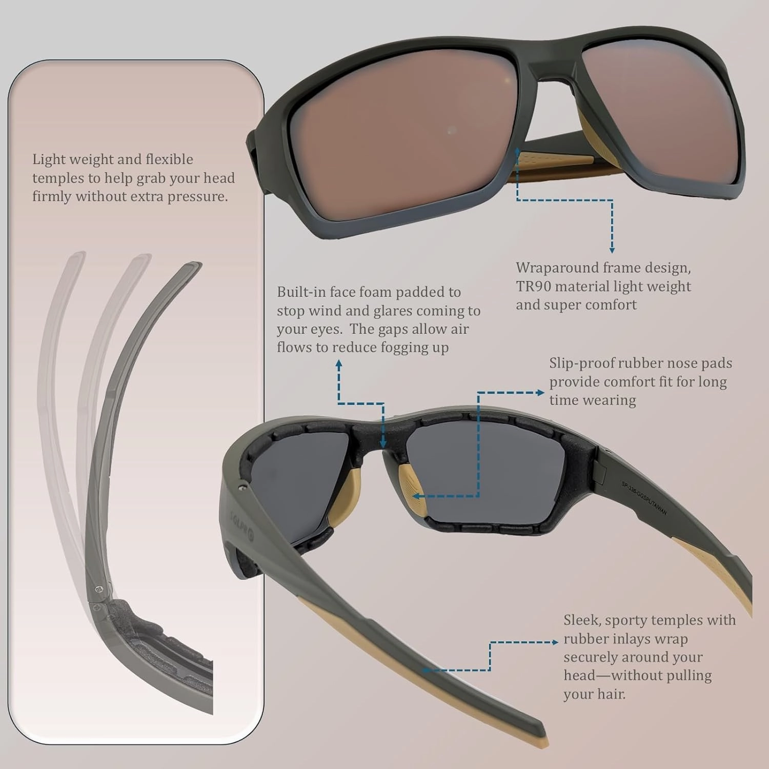 Polarized Sports Sunglasses Stylish designed Foam Padded UV Protection for Men and Women