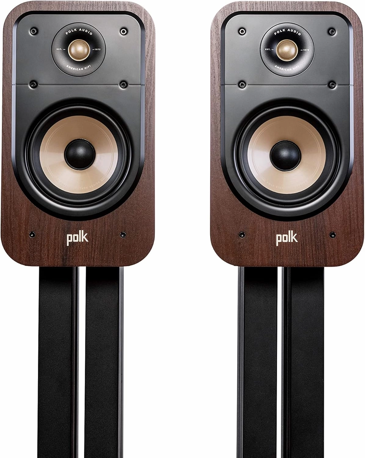 Polk Signature Elite ES20 Bookshelf Speaker - Hi-Res Audio Certified, Dolby Atmos & DTS:X Compatible, 1" Tweeter & 6.5" Woofer, Power Port Technology for Effortless Bass (Pair, Contemporary Walnut)