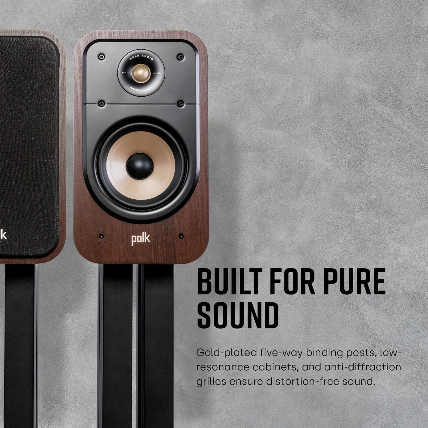Polk Signature Elite ES20 Bookshelf Speaker - Hi-Res Audio Certified, Dolby Atmos & DTS:X Compatible, 1" Tweeter & 6.5" Woofer, Power Port Technology for Effortless Bass (Pair, Contemporary Walnut)