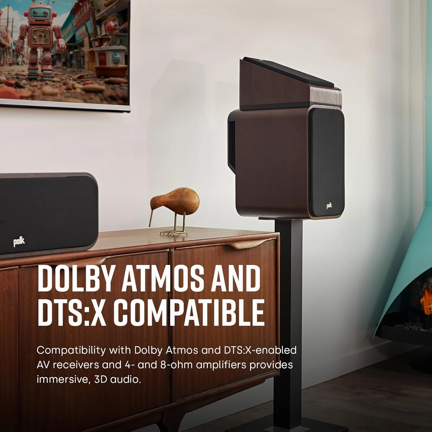 Polk Signature Elite ES20 Bookshelf Speaker - Hi-Res Audio Certified, Dolby Atmos & DTS:X Compatible, 1" Tweeter & 6.5" Woofer, Power Port Technology for Effortless Bass (Pair, Contemporary Walnut)