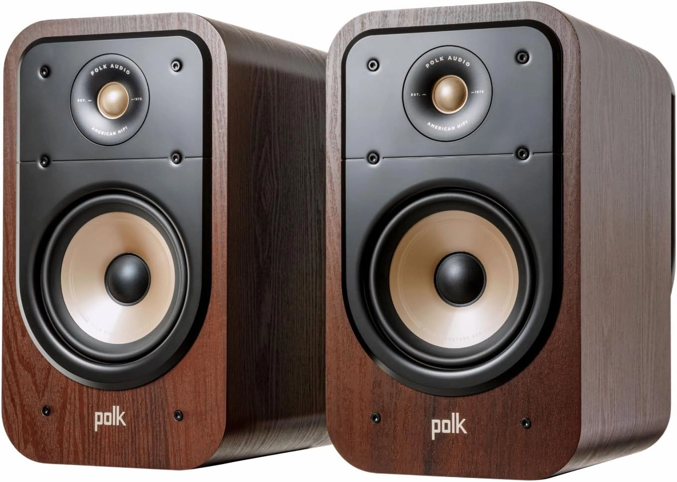 Polk Signature Elite ES20 Bookshelf Speaker - Hi-Res Audio Certified, Dolby Atmos & DTS:X Compatible, 1" Tweeter & 6.5" Woofer, Power Port Technology for Effortless Bass (Pair, Contemporary Walnut)