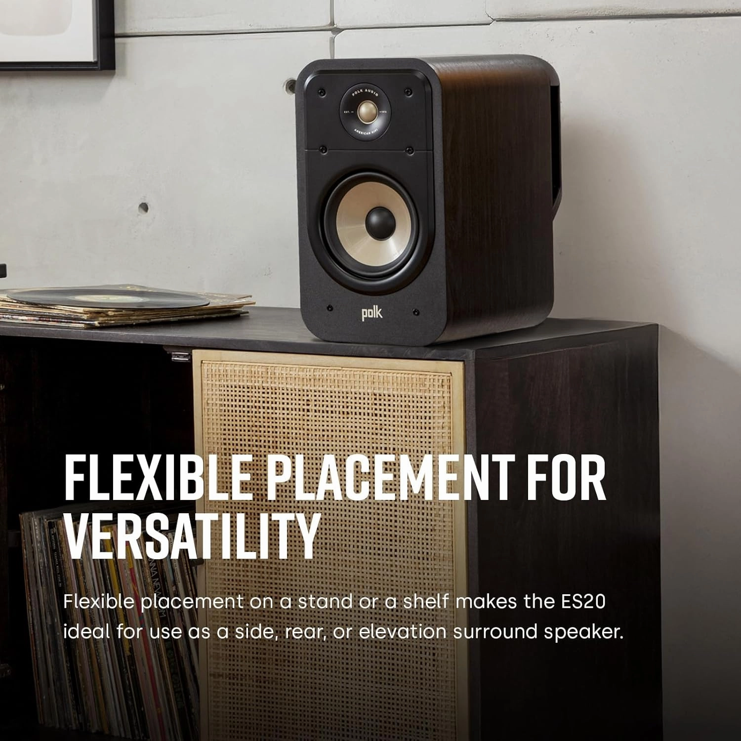 Polk Signature Elite ES20 Bookshelf Speaker - Hi-Res Audio Certified, Dolby Atmos & DTS:X Compatible, 1" Tweeter & 6.5" Woofer, Power Port Technology for Effortless Bass (Pair, Contemporary Walnut)