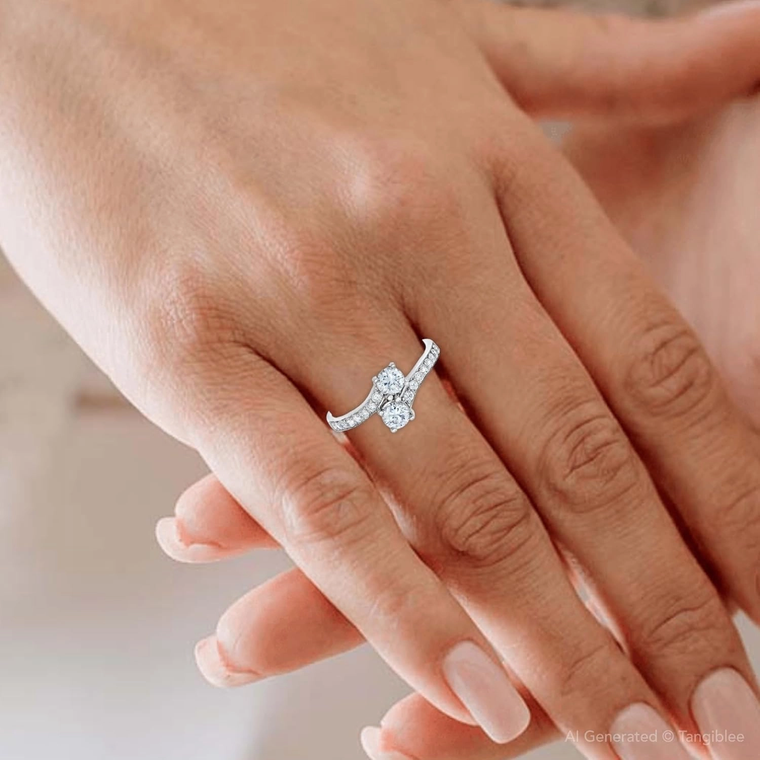 Pompeii 1CT 2 Stone Forever Us Lab Grown Diamond Engagement Ring 14k White Gold ((G-H),VS2-SI1)