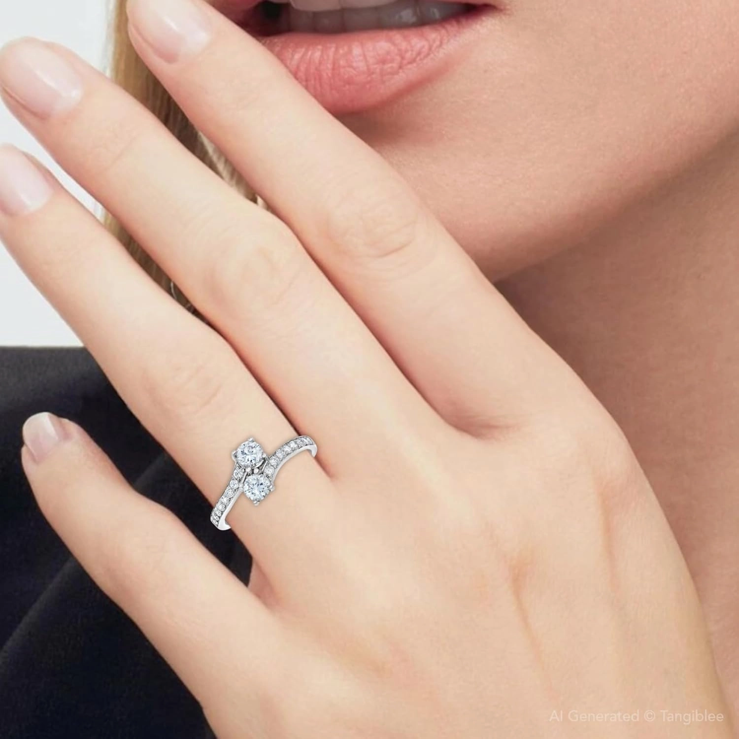 Pompeii 1CT 2 Stone Forever Us Lab Grown Diamond Engagement Ring 14k White Gold ((G-H),VS2-SI1)