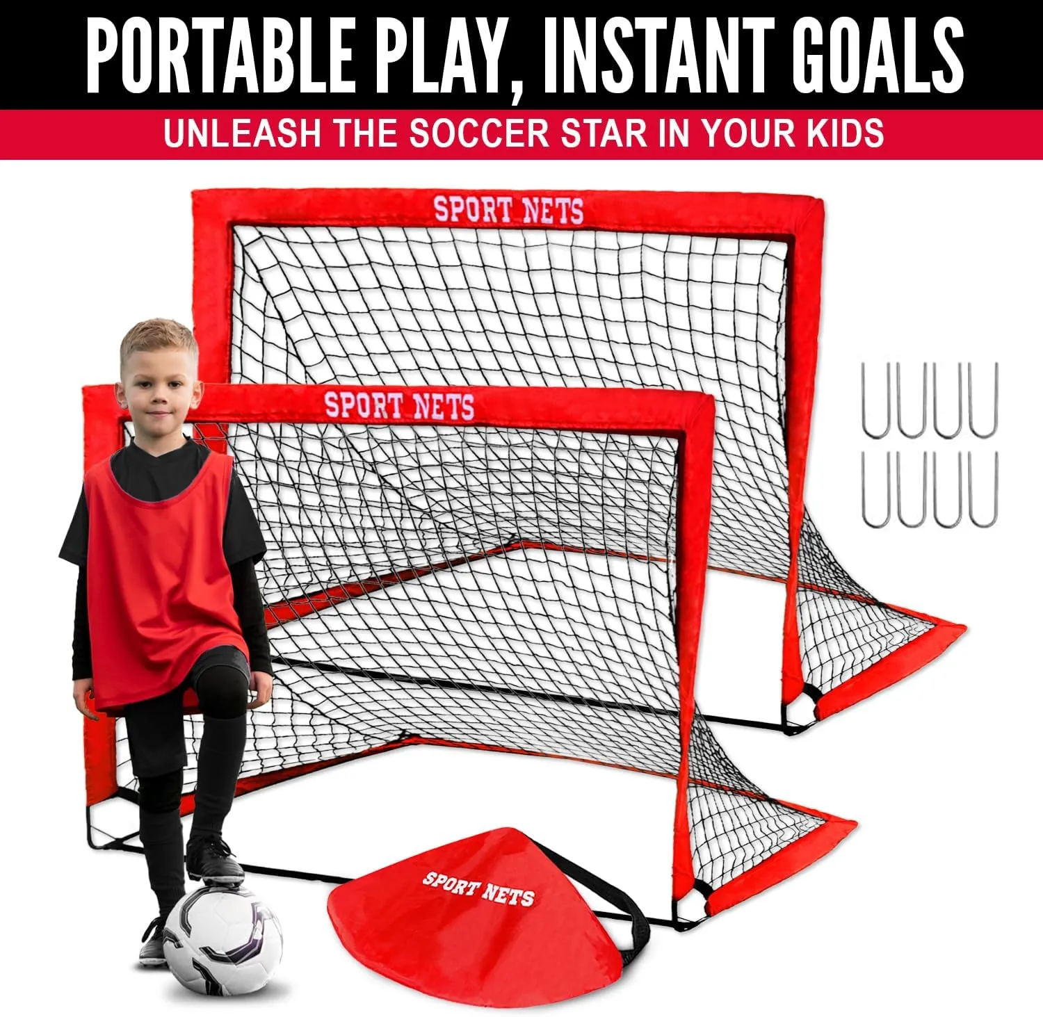 Pop Up Soccer Goals for Kids (2 Set) with Carry Bag, Easy Set Up and Take Down, Quick Assembly, Lightweight and Foldable Design for Instant Game Time Fun