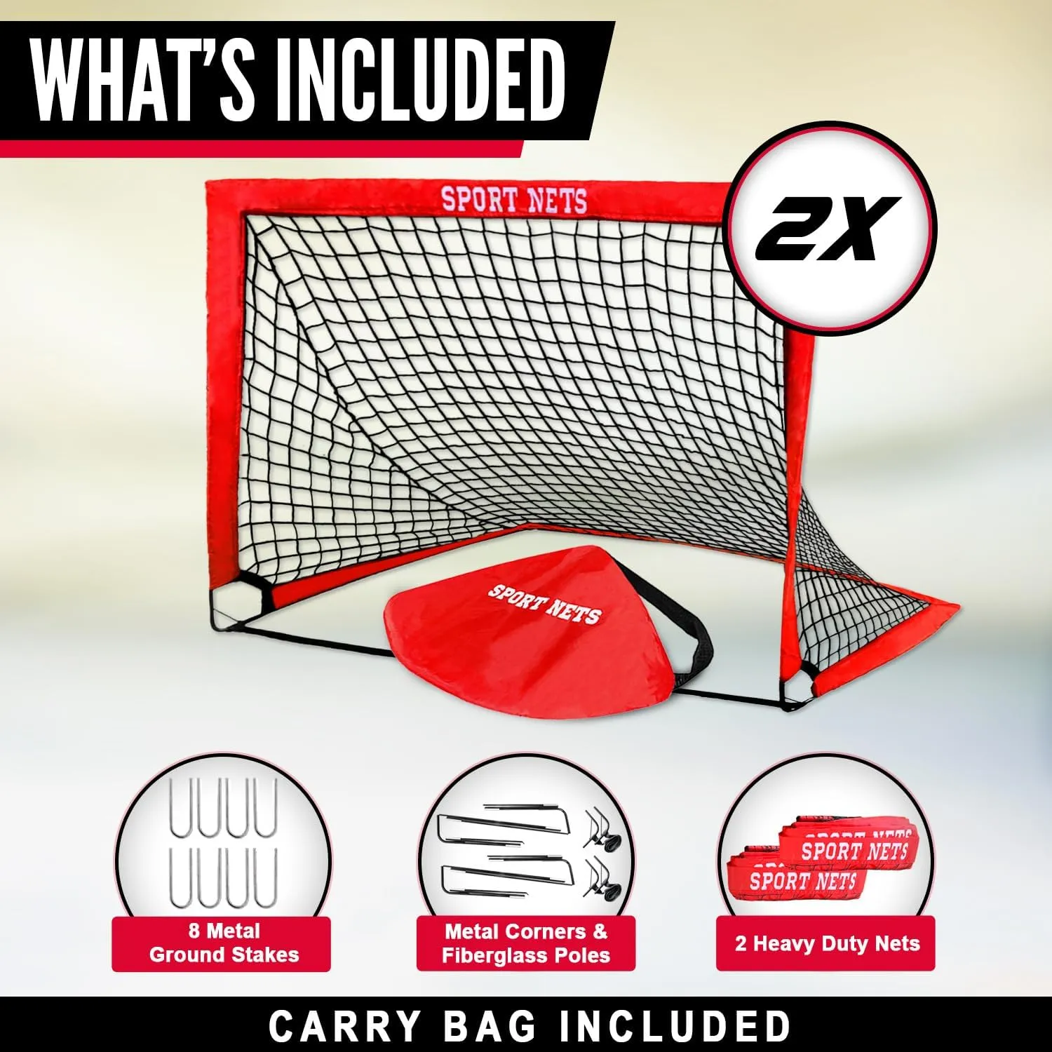 Pop Up Soccer Goals for Kids (2 Set) with Carry Bag, Easy Set Up and Take Down, Quick Assembly, Lightweight and Foldable Design for Instant Game Time Fun