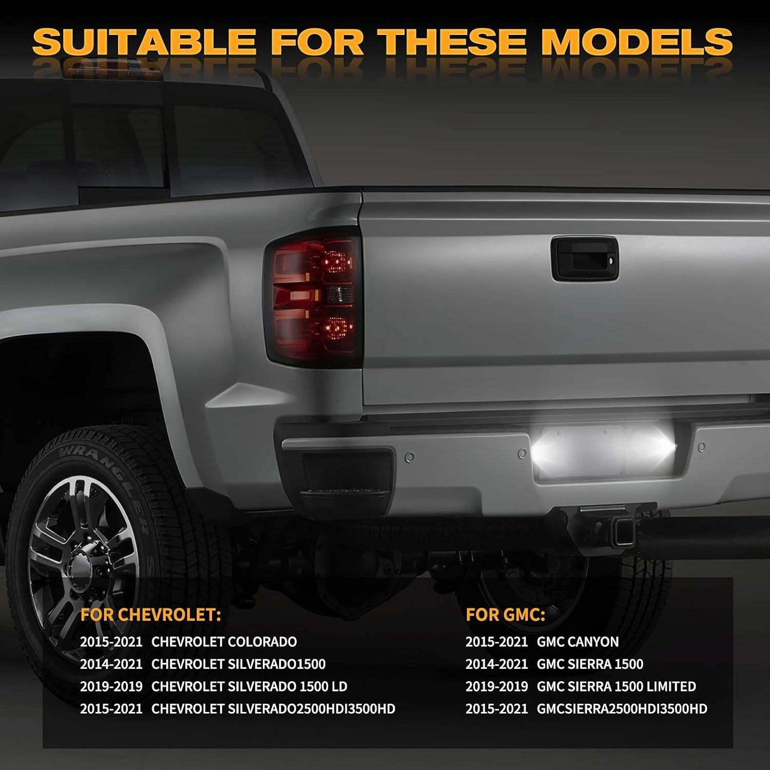 POPMOTORZ LED License Plate Light Compatible with 2014 2015 2016 2017 2018 2019 2020 2021 2022 Chevy Silverado GMC Sierra 1500 2500HD 3500HD 2015-2021 Colorado Canyon Pickup Truck 6000K, White
