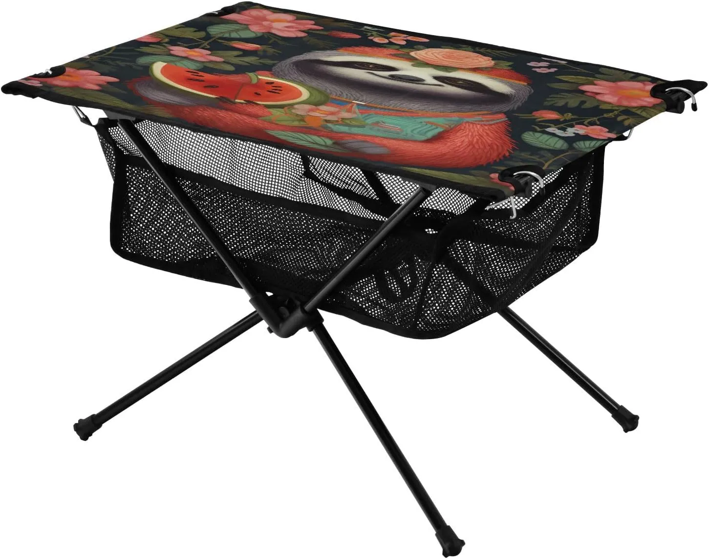 Portable Camping Table Foldable with Mesh Storage Lightweight Compact Camp Tent Side Table for Outside,Camping,Hiking,Tailgating,Sloth