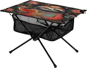 Portable Camping Table Foldable with Mesh Storage Lightweight Compact Camp Tent Side Table for Outside,Camping,Hiking,Tailgating,Sloth