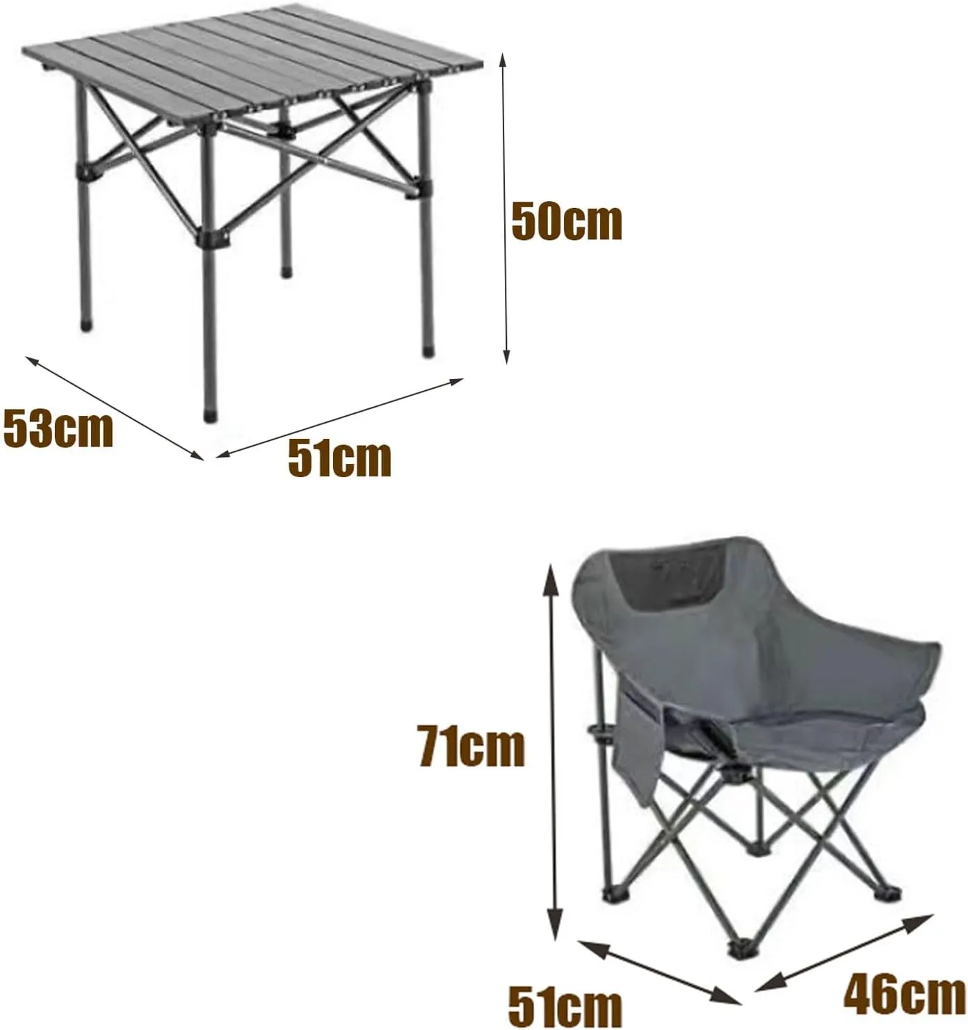 Portable Foldable Camping Table with Chair Set, Aluminum Roll-up Top Picnic Lightweight Furniture Set for BBQ Garden Hiking Fishing