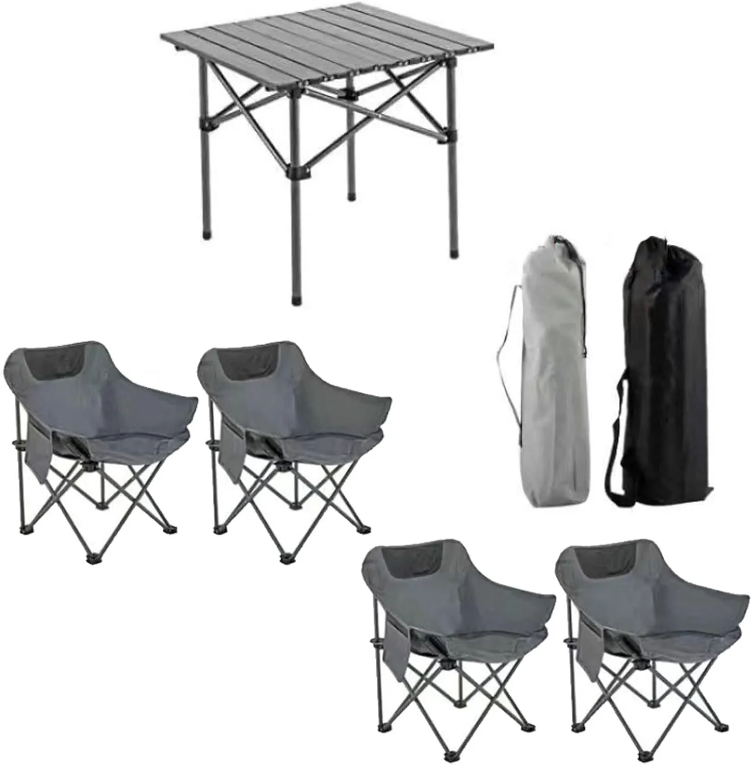 Portable Foldable Camping Table with Chair Set, Aluminum Roll-up Top Picnic Lightweight Furniture Set for BBQ Garden Hiking Fishing