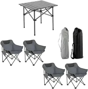 Portable Foldable Camping Table with Chair Set, Aluminum Roll-up Top Picnic Lightweight Furniture Set for BBQ Garden Hiking Fishing