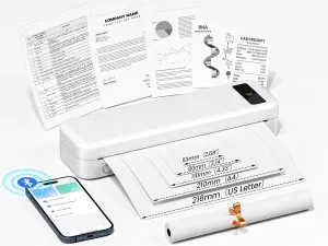 Portable Thermal Printer, Bluetooth Portable Printers Wireless for Travel, Small Inkless Mobile Printer for Phone Laptop, Support 8.5'' x 11'' US Letter/A4/4.33''/3.14''/2.08'' Thermal Paper