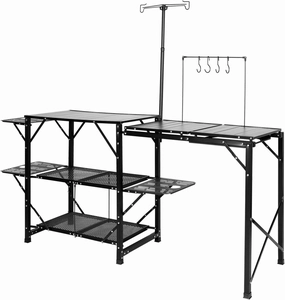 Portable Camping Kitchen Table with Foldable Side Tables & Storage Shelves, Detachable Sink & Carrying Bag – Multi-Functional Outdoor Cook Station for Picnics, BBQs, and Camping