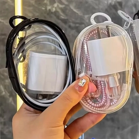 Portable Mini Clear Zipper Storage Bag Keychain Box Organizer For Earphones Chargers Gift Bag Transparent Organizer Bag
