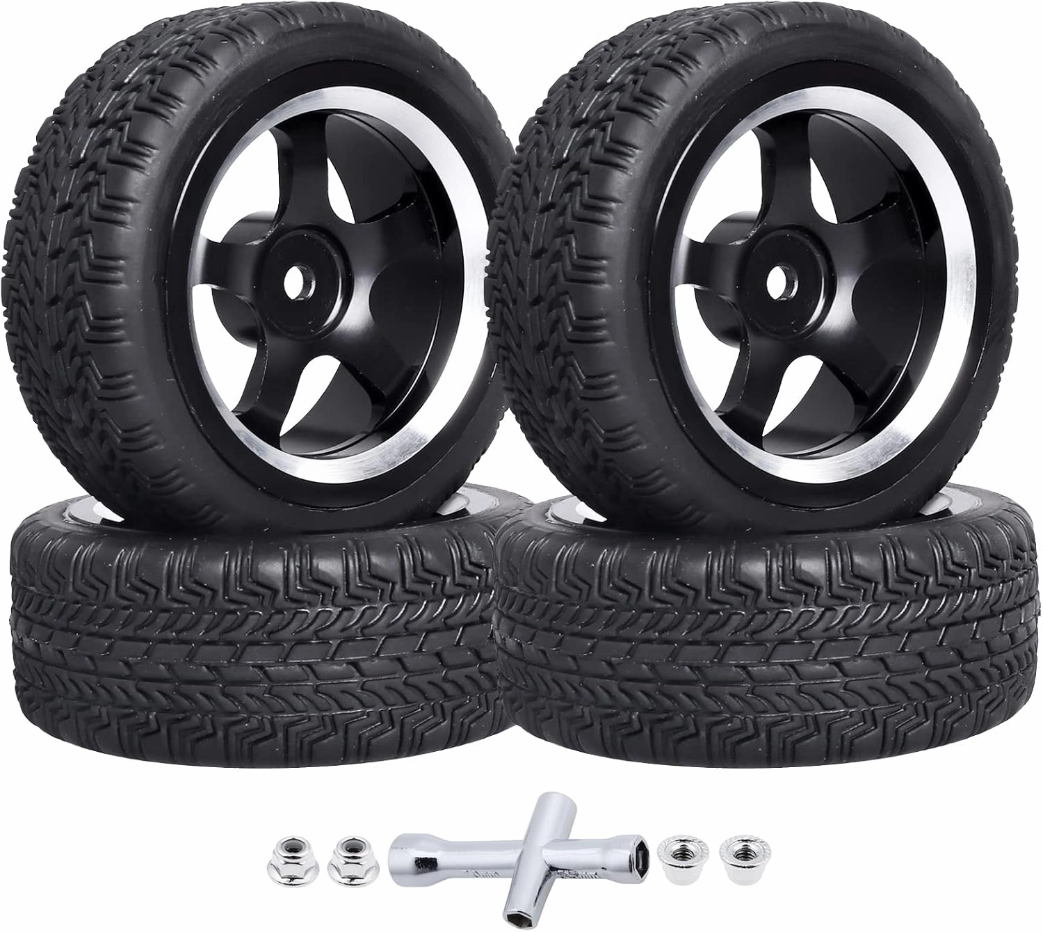 Preglued On-Road Tires and Wheels Aluminum Wheel Rims 12mm Hex Hub for 1/10 Traxxas 4Tec HPI RS4 Tamiya TT01 TT02 HSP Redcat 2S 3S Brushless Drift Racing Touring Car (Color F)