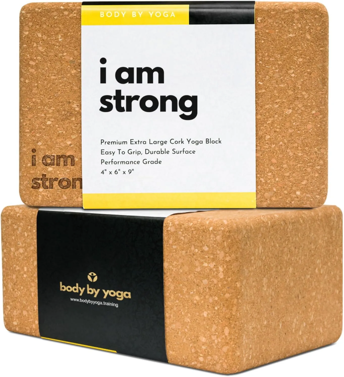 Premium Cork Yoga Blocks 2 Pack - Extra Large Yoga Block Set Crafted From Performance Grade Natural Portuguese Cork | High Density, Non-Slip Support for Safer Balancing | Optional Yoga Strap and Gift Box