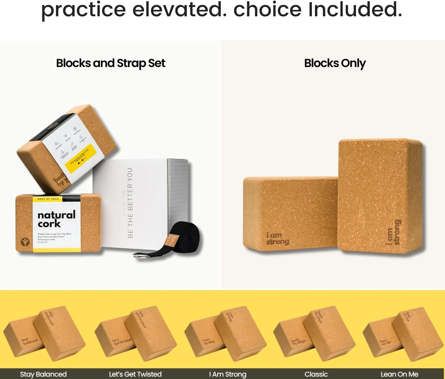 Premium Cork Yoga Blocks 2 Pack - Extra Large Yoga Block Set Crafted From Performance Grade Natural Portuguese Cork | High Density, Non-Slip Support for Safer Balancing | Optional Yoga Strap and Gift Box