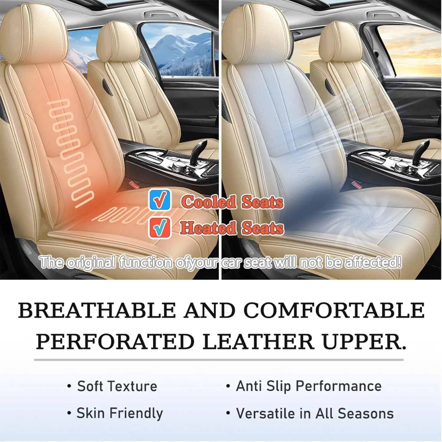 Premium Leather Seat Covers for Mercury Milan 2006-2010,Car Seat Covers Front Set,Waterproof Car Seat Protectors with Airbag,Comfort Interior Cover Seats for Cars(Beige,Pillows)