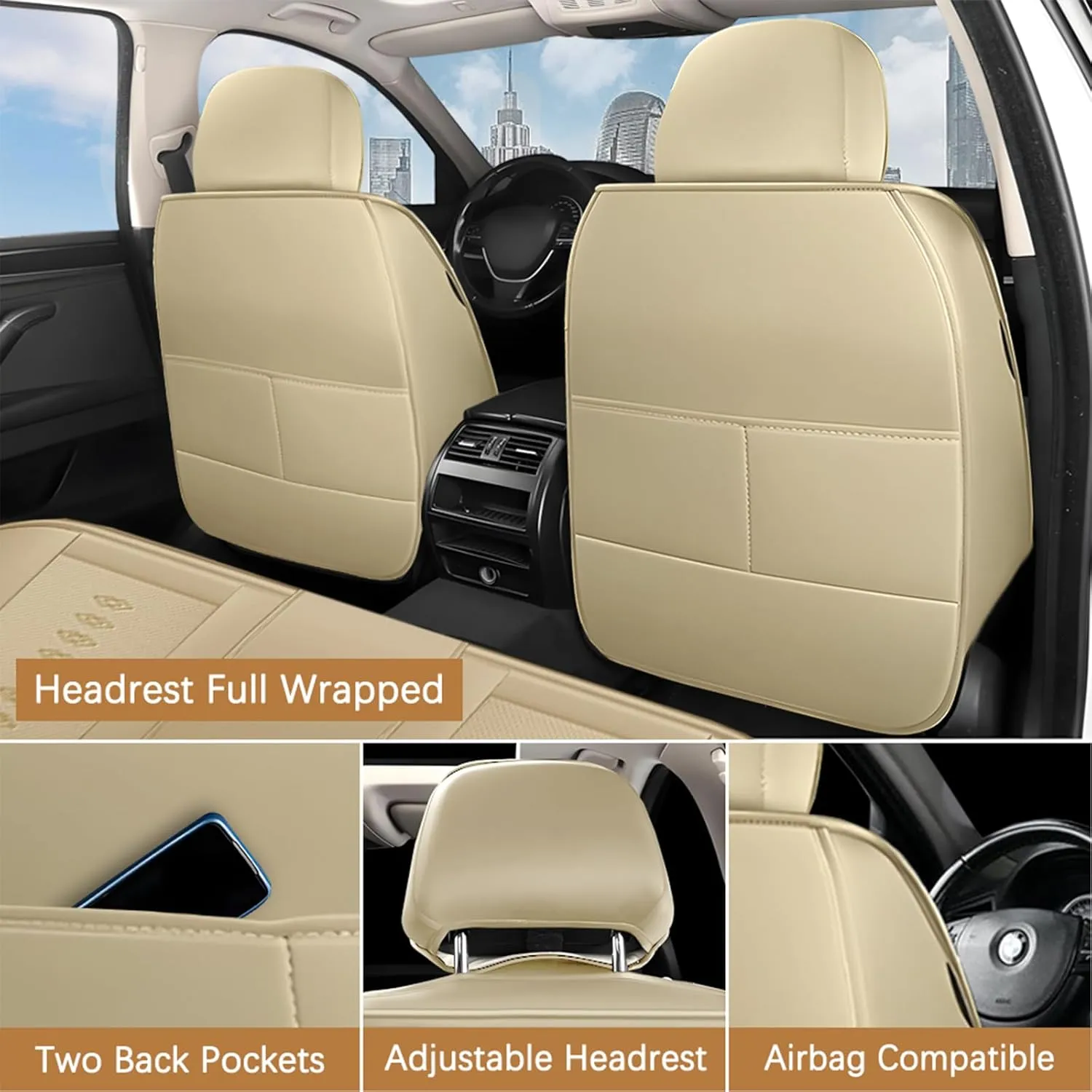 Premium Leather Seat Covers for Mercury Milan 2006-2010,Car Seat Covers Front Set,Waterproof Car Seat Protectors with Airbag,Comfort Interior Cover Seats for Cars(Beige,Pillows)