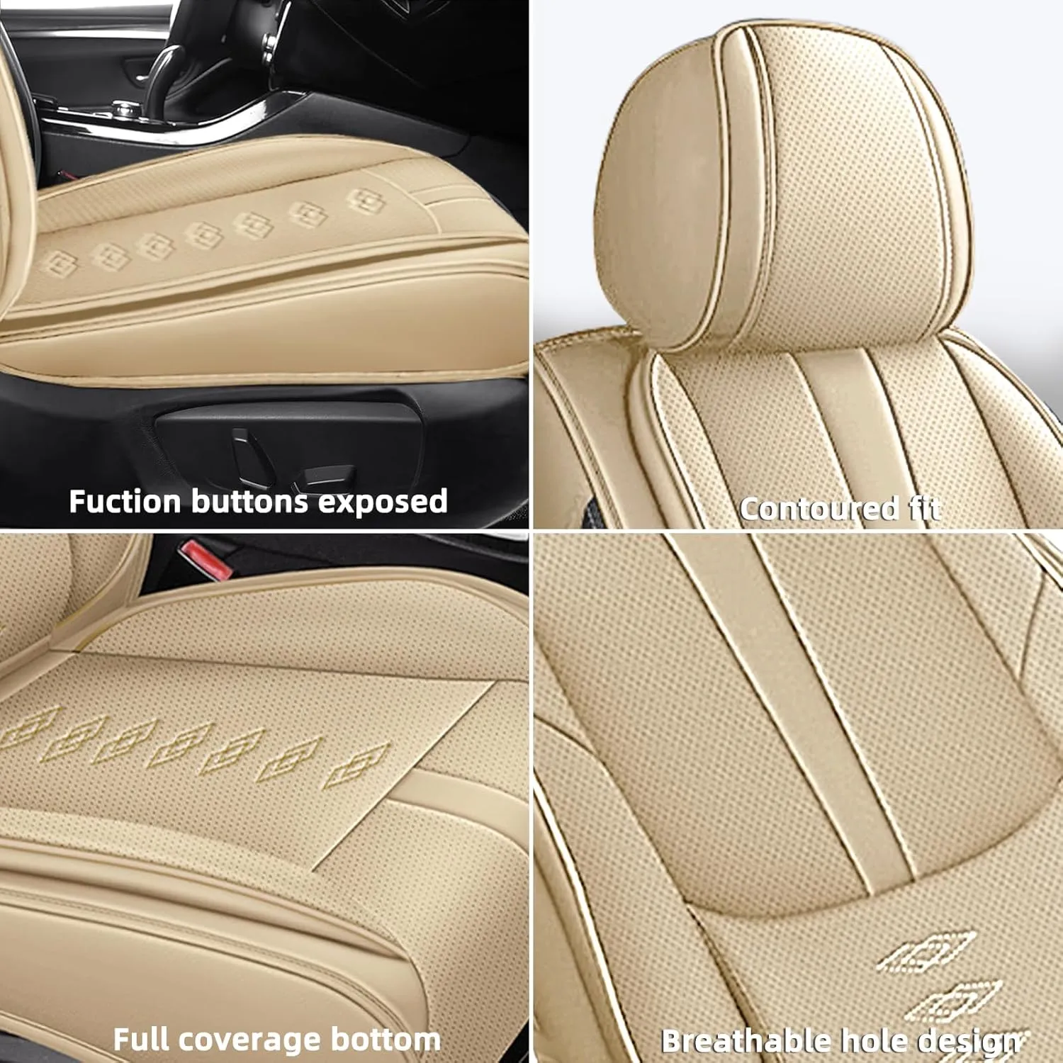 Premium Leather Seat Covers for Mercury Milan 2006-2010,Car Seat Covers Front Set,Waterproof Car Seat Protectors with Airbag,Comfort Interior Cover Seats for Cars(Beige,Pillows)
