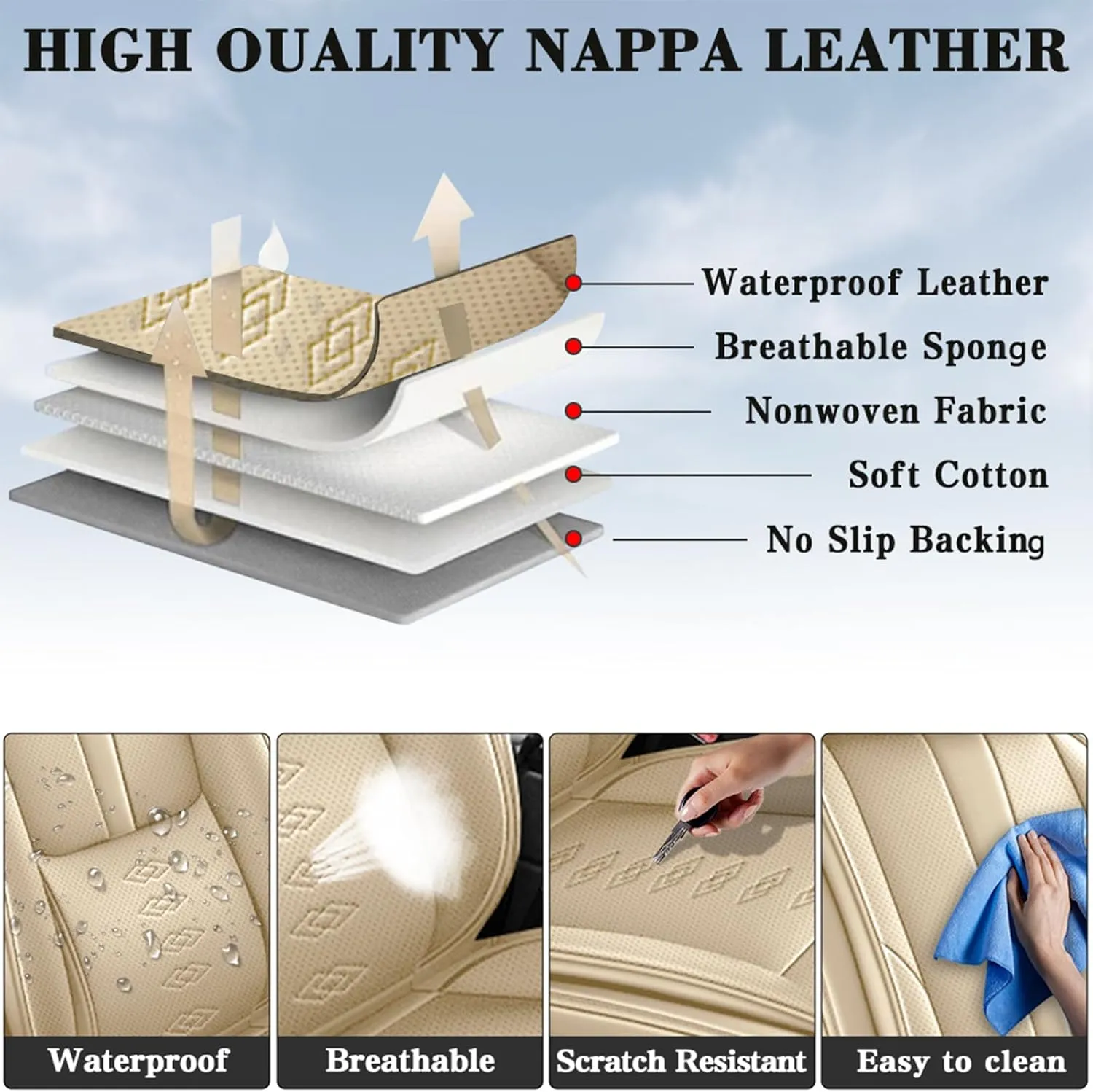 Premium Leather Seat Covers for Mercury Milan 2006-2010,Car Seat Covers Front Set,Waterproof Car Seat Protectors with Airbag,Comfort Interior Cover Seats for Cars(Beige,Pillows)