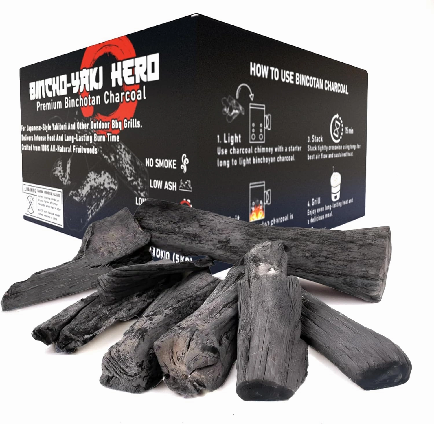 Premium Binchotan All-Natural Hardwood Charcoal – Century-Old Kiln Carbonized Techniques – Smokeless, Long-Lasting, High Heat, Low Ash – Ideal for Japanese Style Yakitori & Outdoor BBQ (11, Pounds)