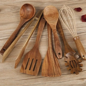 Premium Wooden Utensil Set – Durable, Eco-Friendly & Safe for Non-Stick Cookware