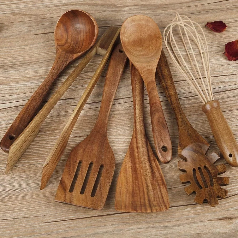 Premium Wooden Utensil Set – Durable, Eco-Friendly & Safe for Non-Stick Cookware
