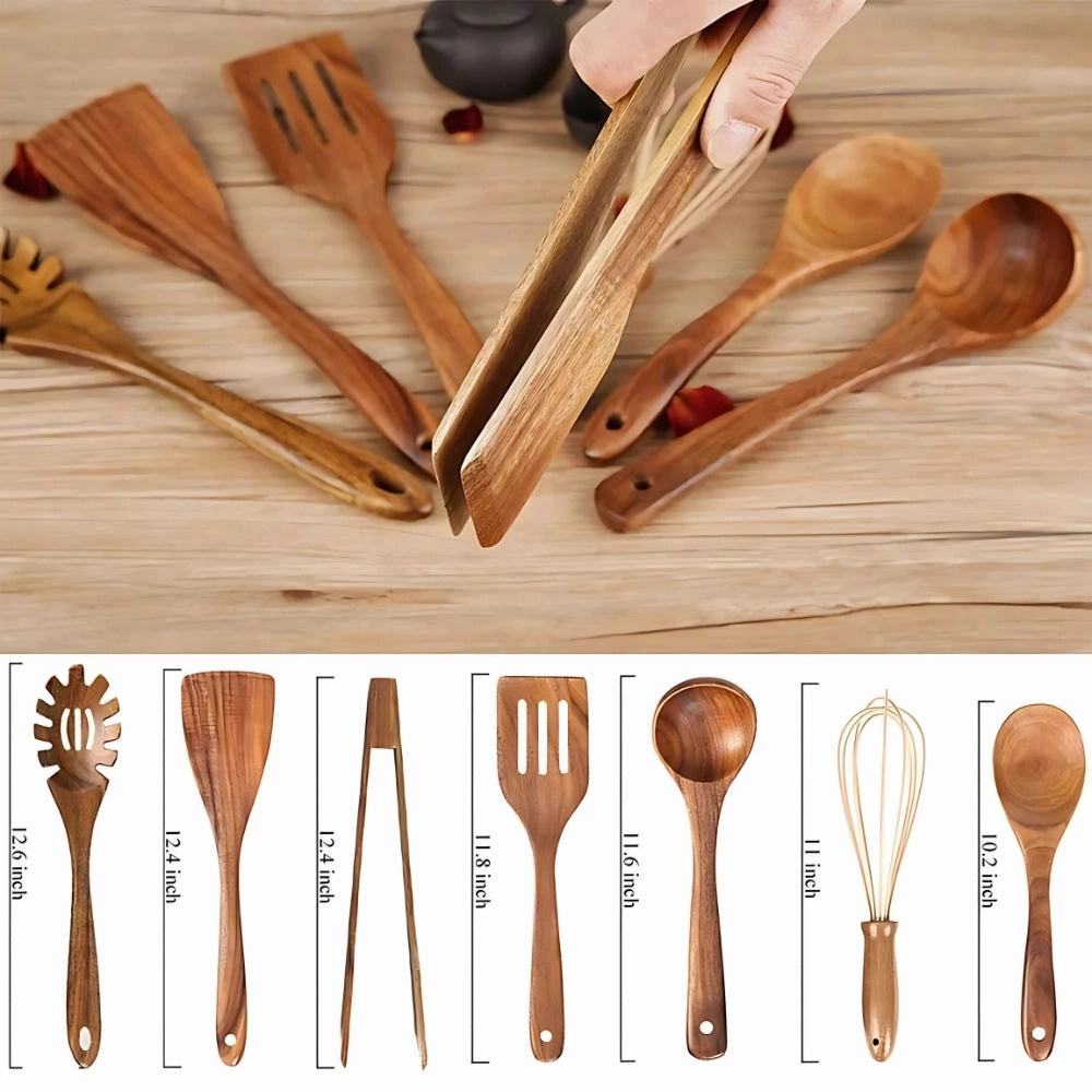 Premium Wooden Utensil Set – Durable, Eco-Friendly & Safe for Non-Stick Cookware