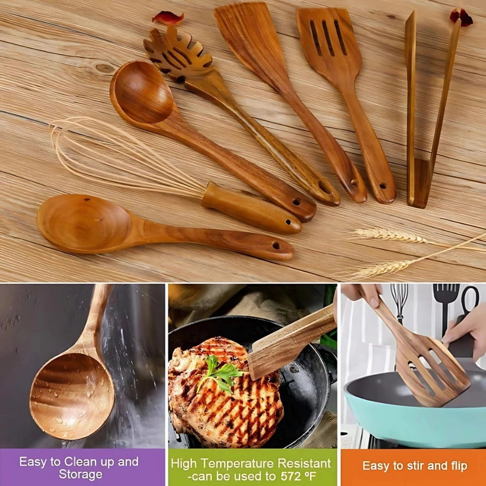 Premium Wooden Utensil Set – Durable, Eco-Friendly & Safe for Non-Stick Cookware