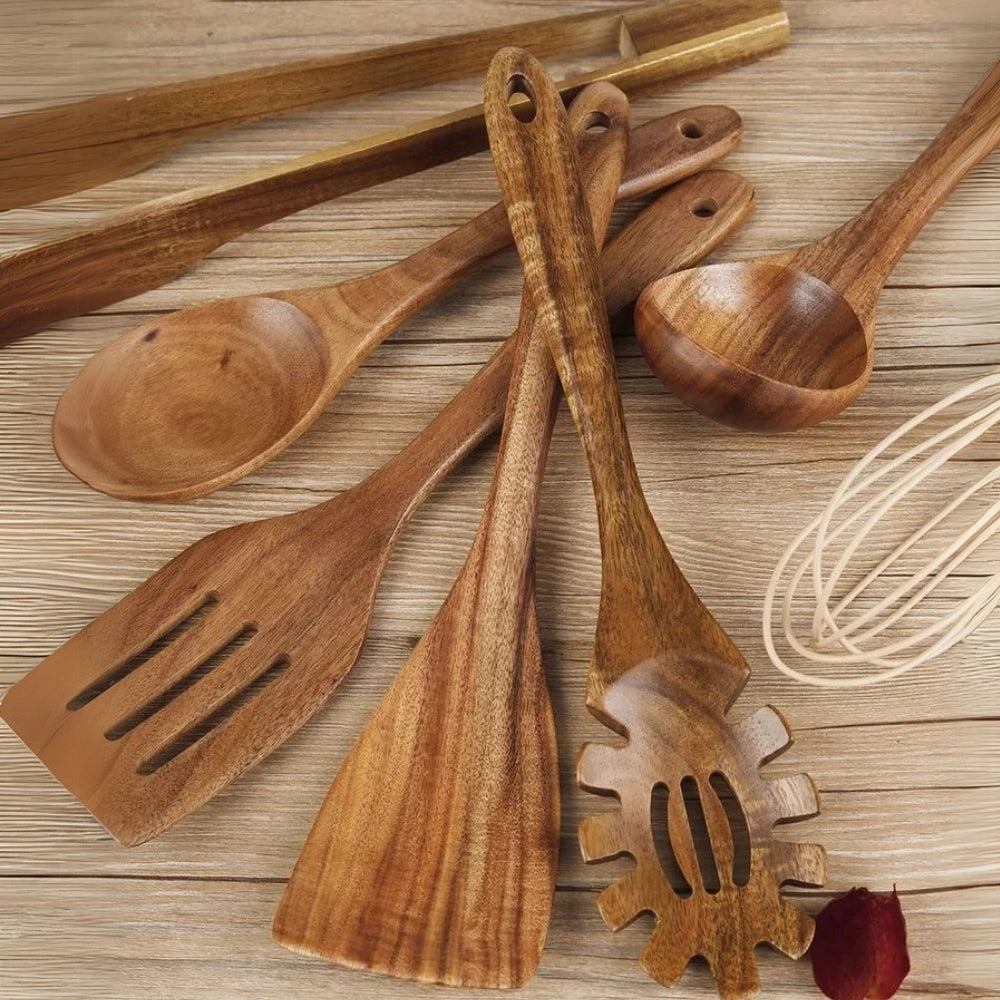 Premium Wooden Utensil Set – Durable, Eco-Friendly & Safe for Non-Stick Cookware