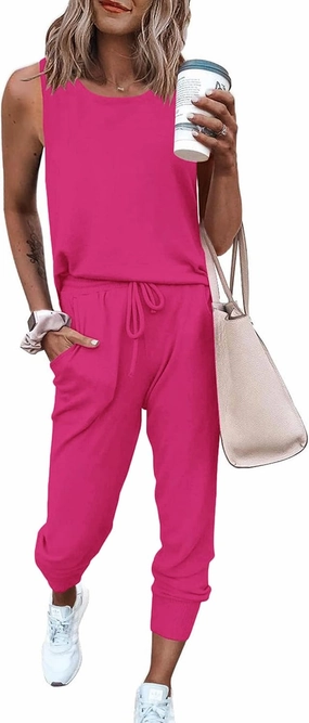 PRETTYGARDEN Women's Two Piece Outfit Sets Summer Casual Sleeveless Crewneck Tops Matching Travel Tracksuit Lounge Wear