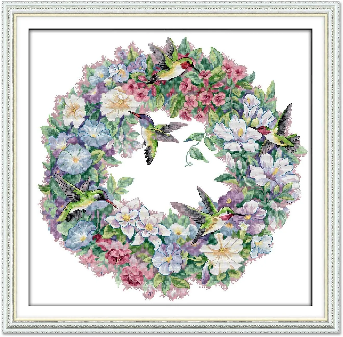 Printed Cross Stitch Kits 11CT 26X25 inch 100% Cotton Holiday Gift DIY Embroidery Starter Kits Easy Patterns Embroidery for Girls Crafts DMC Stamped Supplies Needlework Art of Hummingbirds