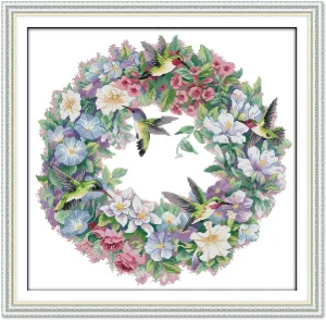 Printed Cross Stitch Kits 11CT 26X25 inch 100% Cotton Holiday Gift DIY Embroidery Starter Kits Easy Patterns Embroidery for Girls Crafts DMC Stamped Supplies Needlework Art of Hummingbirds