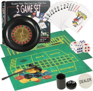 Professional Roulette Wheel Set, 10-inch, with 100 Chips, 3 Game Mats, Ball and Rake