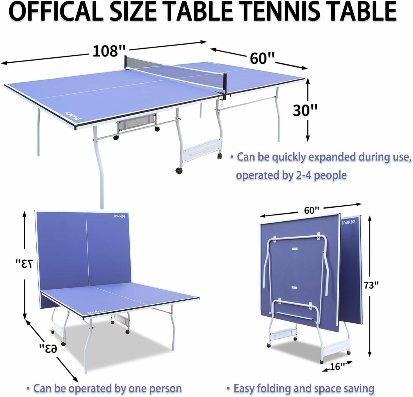 Professional Indoor Outdoor Ping Pong Table with Quick Clamp Ping Pong Net and Post Set- Easy Assembly Foldable Table Tennis Tables for Kids Family Holiday Sports