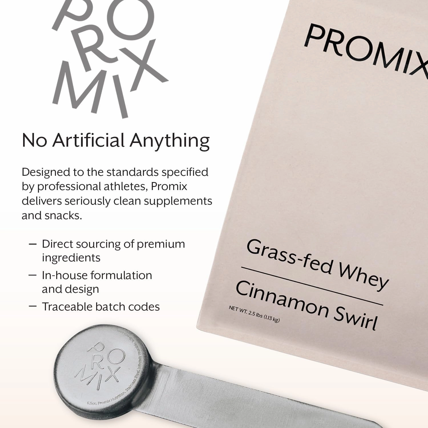 Promix Whey Protein Powder, Cinnamon Swirl - 2.5lb Bulk - Grass-Fed & 100% All Natural - ­Post Workout Fitness & Nutrition Shakes, Smoothies, Baking & Cooking Recipes - Gluten-Free & Keto-Friendly