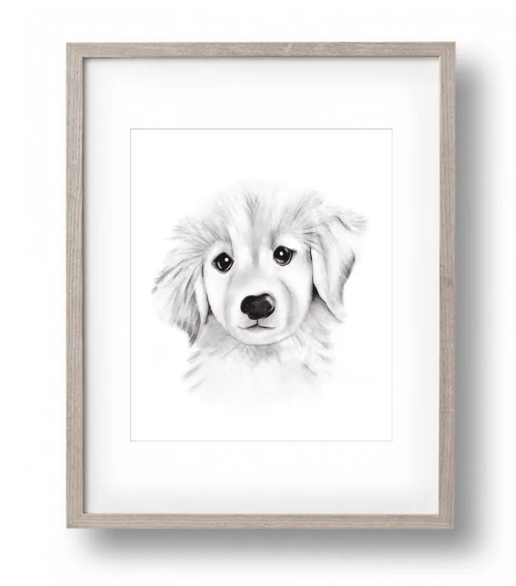 Puppy Sketch Fluffy Face Print