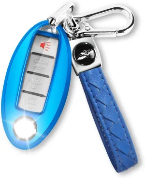 QBUC for Nissan Key Fob Cover with Keychain Soft TPU Key Shell Case Fit for 2017-2021 Altima, Rogue, Maxima, Sentra, Infiniti, Armada, Sedan, Murano, Pathfinder, Frontier（Blue）
