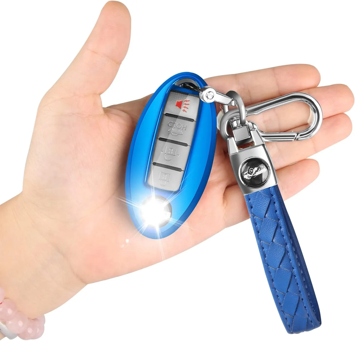 QBUC for Nissan Key Fob Cover with Keychain Soft TPU Key Shell Case Fit for 2017-2021 Altima, Rogue, Maxima, Sentra, Infiniti, Armada, Sedan, Murano, Pathfinder, Frontier（Blue）