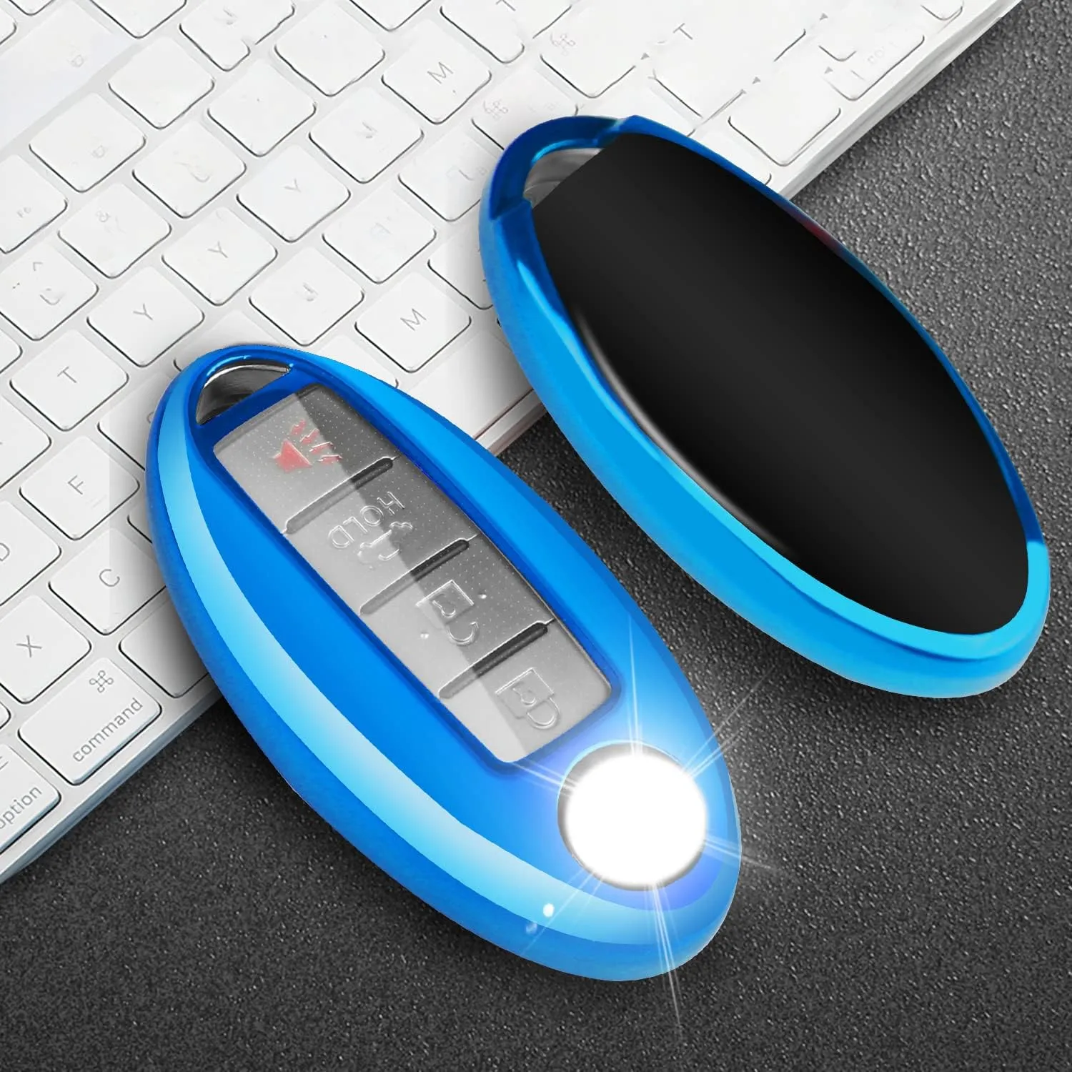 QBUC for Nissan Key Fob Cover with Keychain Soft TPU Key Shell Case Fit for 2017-2021 Altima, Rogue, Maxima, Sentra, Infiniti, Armada, Sedan, Murano, Pathfinder, Frontier（Blue）