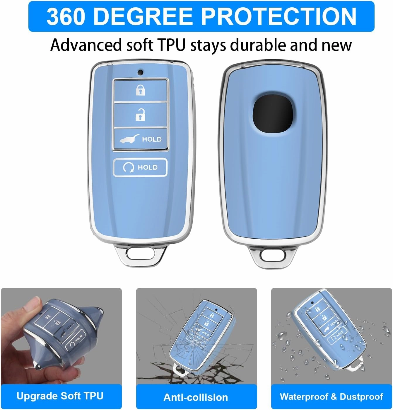 QBUC Key Fob Cover Compatible with Acura MDX 2014-2020 for RDX 2015-2021 for ILX RLX TLX 2015-2022 Accessories(4 Button)