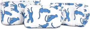 Quilted Makeup Bag Set, 3 Pcs Cotton Floral Makeup Bag, Large Toiletry Travel Cosmetic Bag for Women Personal Use Blue Leopard Print